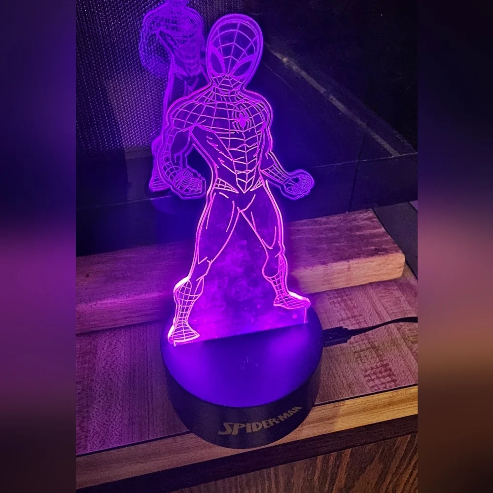 Spider-Man LED Acrylic Night Light 16 Colors Remote Controlled EUC